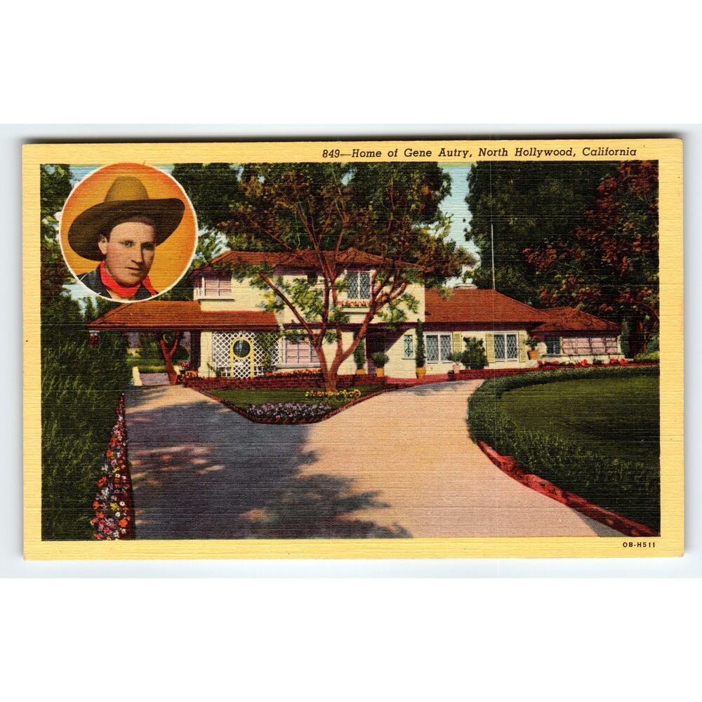 Vintage 1940s Linen Postcard Home of Gene Autry North Hollywood CA